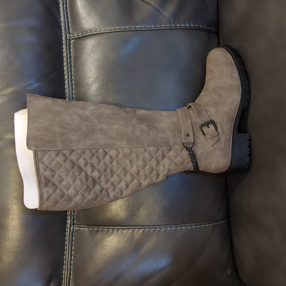 Torrid Grey Quilted Chain Knee High Combat Boots